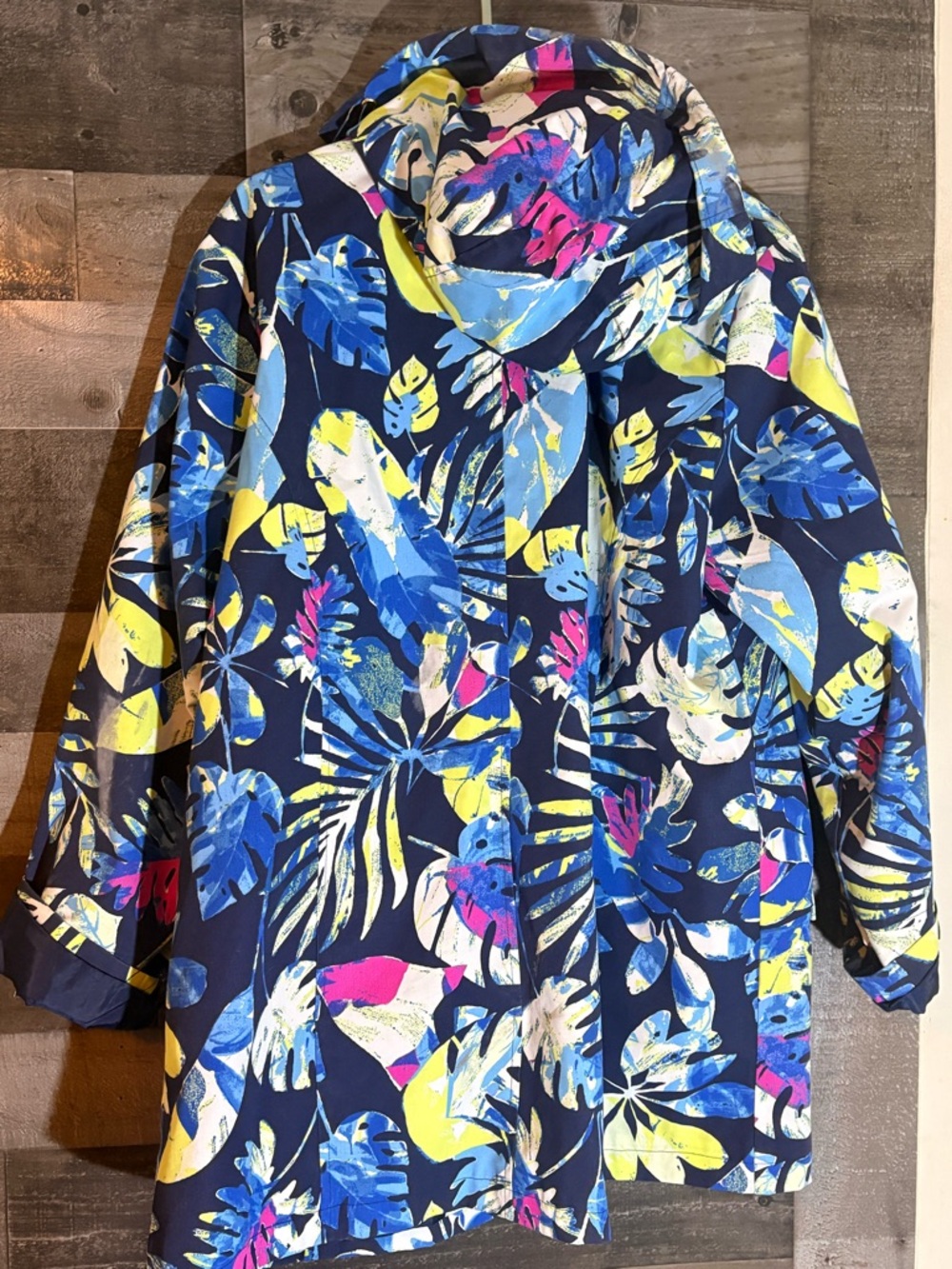 Tropical Floral Hooded Rain Jacket - Navy Base with Bright Prints